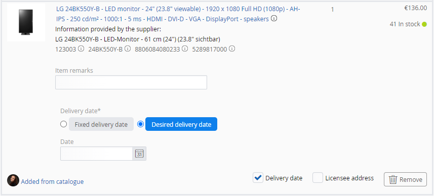 Screenshot of Delivery date options in ITscope